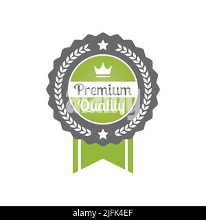 Premium quality label with banner ribbon. Colorful vector sticker, stamp or badge. Stock Vector