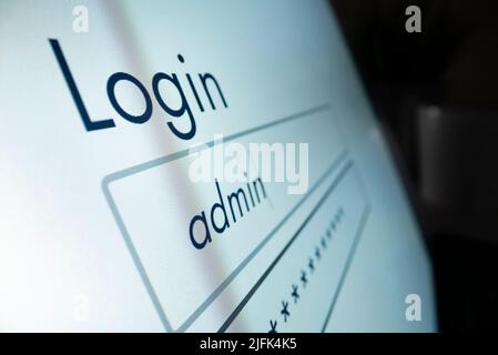 Motorized moving shot of logging in as administrator, shot with macro probe lens Stock Photo