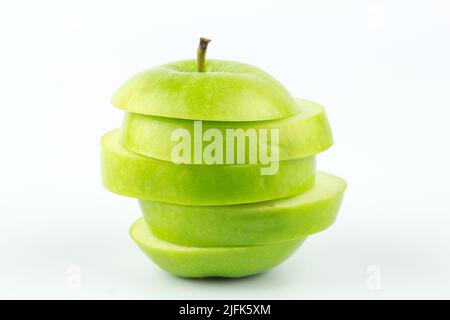 Close up green apple sliced isolated on white background Stock Photo