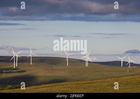 Coal Clough Wind Farm, Burnley.  Coal Clough Wind Farm is one of the oldest onshore wind farms in England. The wind farm, which was built for Scottish Stock Photo