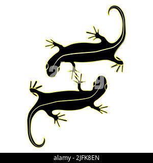 Set of lizards reptile gecko outline vector illustration. Simple line ...