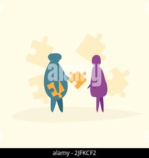 Two persons with puzzle Stock Vector