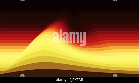 Abstract striped pattern with yellow and red perturbation on dark brown background. Flowing vector graphic wallpaper Stock Vector