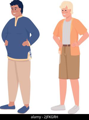 Joyful young men semi flat color vector characters set Stock Vector