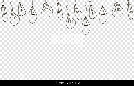 Light bulbs doodle border. Creative light bulbs doodle collection. Vector illustration Stock Vector