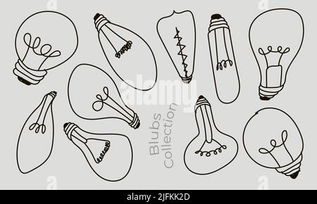 Creativity ideas light bulbs doodle collection. Vector illustration Stock Vector