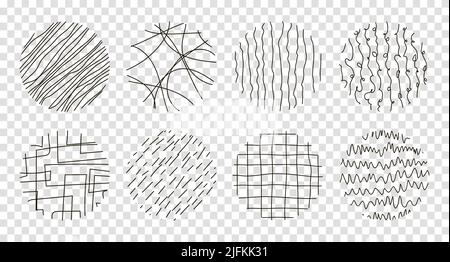 Set of round Abstract Patterns. Hand drawn doodle shapes. Spots, Curves, Lines. Vector illustration. Social media Icons templates Stock Vector