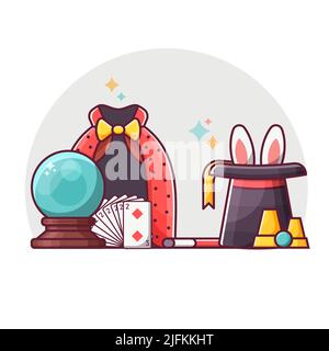 Magic Show Scene with Line Illusionist Tools Stock Vector