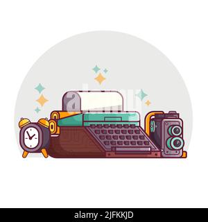 Vintage Reporter or Writer Things in Line art Stock Vector