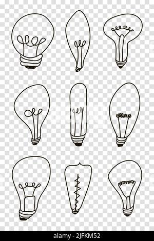 Light bulbs doodle border. Creative light bulbs doodle collection. Vector illustration Stock Vector
