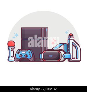 Virtual Gaming and Cyber Reality Line Scene Stock Vector