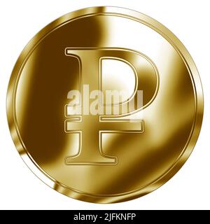 Golden token with Russian ruble currency symbol, illustration Stock Photo