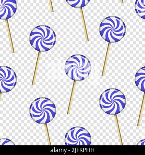 Seamless pattern with purple lollipops isolated background. Cartoon retro style sweet candy vector wallpaper. Stock Vector