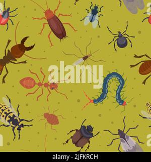 Insects pattern. Ants flea roaches harmful bugs illustrations for textile design project exact vector seamless background Stock Vector