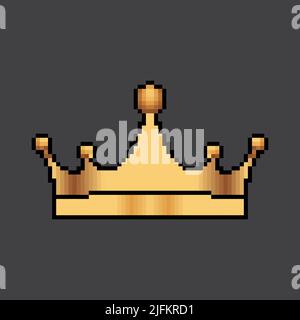 Vector pixel art crown. Pixel art golden crown. Pixel art royal king hat. Vector illustration Stock Vector