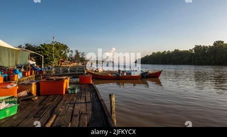 Small fishing boats at Mukah District, Sarawak, East Malaysia, Borneo ...