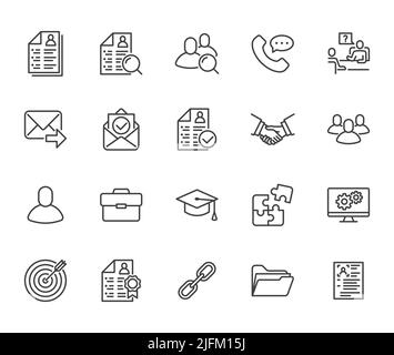 Resume flat line icons set. Hr human resources, job application, interview employee profile, teamwork, work experience vector illustrations Portfolio Stock Vector