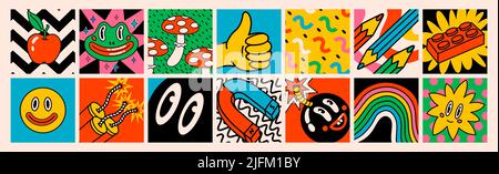 Cartoon vector Comic characters. Crazy cartoons Abstract vector collection in trendy retro comic style Stock Vector