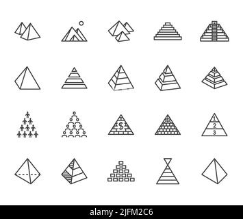 Pyramid flat line icon set. Egyptian monument, abstract process infographic, ponzi scheme, network marketing, leader concept vector illustrations Stock Vector