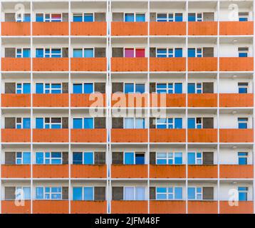 Berlin, Germany, June 2022: Front view of big residential apartment building