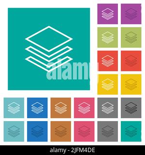 Layers outline multi colored flat icons on plain square backgrounds. Included white and darker icon variations for hover or active effects. Stock Vector