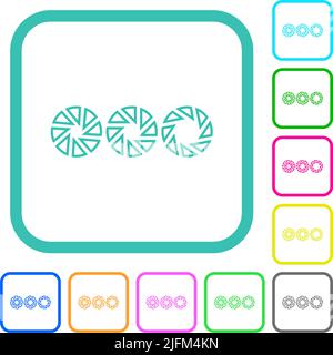 Camera aperture setting vivid colored flat icons in curved borders on ...