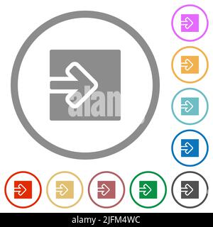 Import object solid flat color icons in round outlines on white background Stock Vector