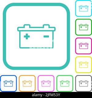 Rechargeable battery vivid colored flat icons in curved borders on ...