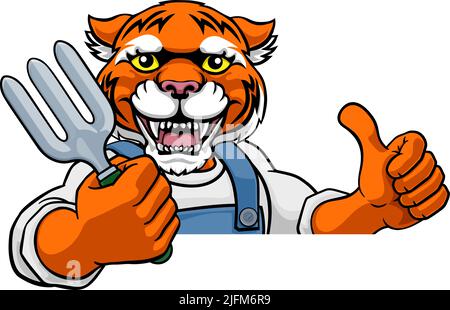 Tiger Gardener Gardening Animal Mascot Stock Vector