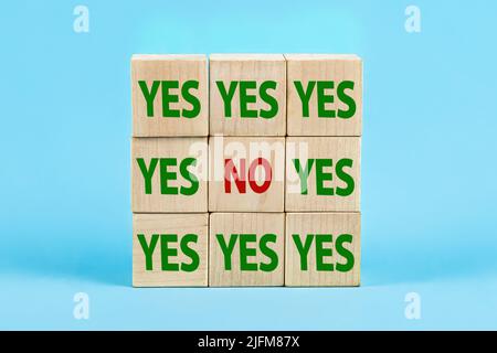 Yes or no decision. Resistance to change concept. Memo sticks with words Yes and No Stock Photo