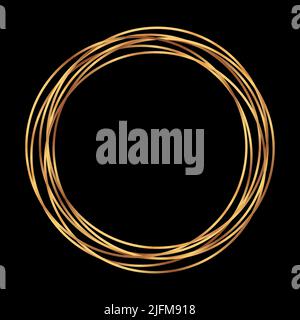 Gold circle shape. Label, logo design element, frame. Brush abstract wave. Vector illustration Stock Vector