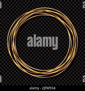 Gold circle shape. Label, logo design element, frame. Brush abstract wave. Vector illustration Stock Vector
