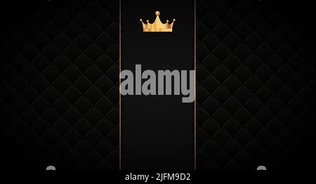 Black seamless pattern in retro style with a gold crown. Can be used for premium royal party. Luxury template with vintage leather texture. Background Stock Vector