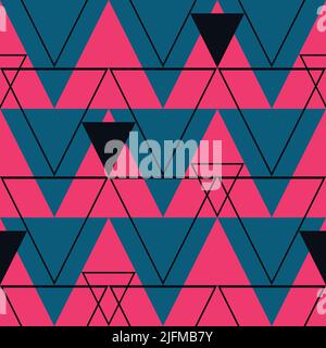 Seamless vector pattern with triangles on bright pink background. Geometrical modern wallpaper design. Decorative art fashion textile. Stock Vector