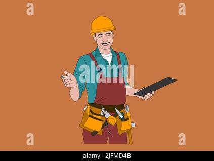 Air Conditioner unit proper work, use, regular maintenance. Professional repair technician done his expert assistance, happy with good ac, working Stock Vector