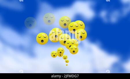 sleep emoji like sending to another animation image on blue blur sky. Stock Photo