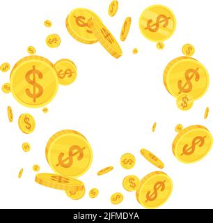 3d flat cartoon golden coins explosion. Flying money. Stock Vector