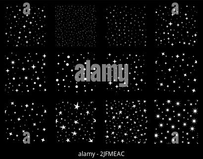 Random stars seamless patterns set. Starry sky vector wallpaper. Stock Vector