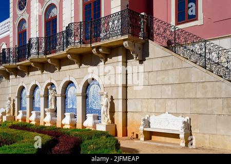 Azulejos on Estoi Palace facade, Estoi, Loule, Faro district, Algarve, Portugal Stock Photo