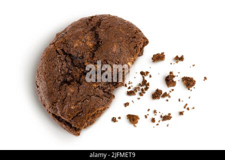 chocolate cookie half isolated on white background with full depth of field. Top view. Flat lay Stock Photo