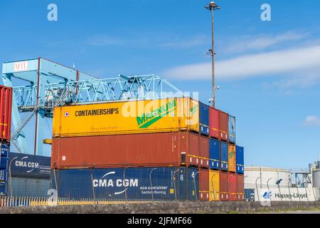 Shipping containers stacked at Dublin Port, Dublin, Ireland Stock Photo ...