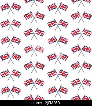 Vector seamless pattern of flat crossed Great Britain flags isolated on white background Stock Vector