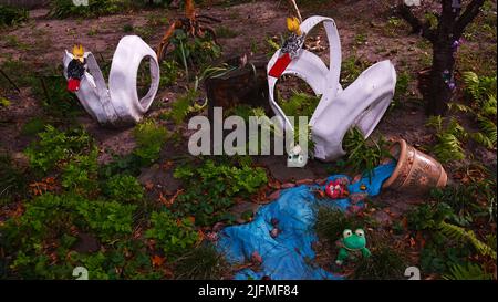 My garden turned into a fairy tale from various unnecessary items Stock