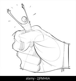 Man being crushed by a giant hand Stock Vector