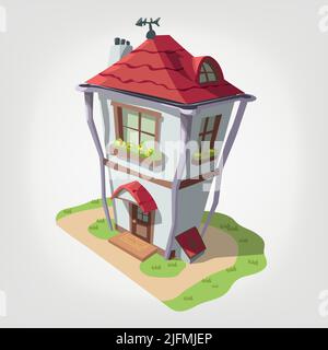 cartoon two floor white house red roof Stock Vector
