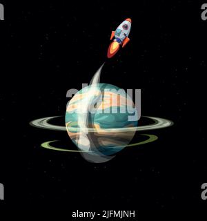space craft flying out orbit to space Stock Vector