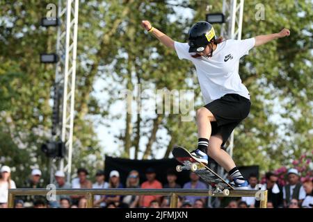 Rome, Italy. 03rd July, 2022. Yumeka Oda (JAP) during the women's final of the World Street Skateboarding Rome 2022 at Colle Oppio skatepark, on July 3, 2022 in Rome, Italy. (Photo by Giuseppe Fama/Pacific Press) Credit: Pacific Press Media Production Corp./Alamy Live News Stock Photo