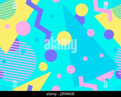 Memphis seamless pattern with geometric shapes in 80s style. Colorful geometric pattern. Design of promotional products, wrapping paper and printing. Stock Vector