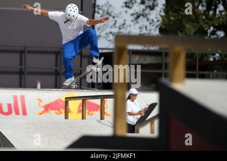 Rome, Italy. 3rd July, 2022. Momiji Nishiya (JAP) during the women's final of the World Street Skateboarding Rome 2022 at Colle Oppio skatepark, on July 3, 2022 in Rome, Italy. (Credit Image: © Giuseppe Fama/Pacific Press via ZUMA Press Wire) Stock Photo