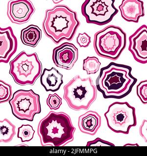 Seamless pattern with stylized pink agate stones collection on white background Stock Vector